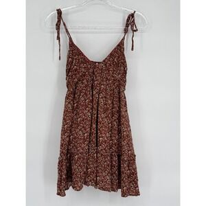 SHOP‎ NEIGHBOR By In the Beginning Floral Smocked Mini Dress Tie Straps Red M